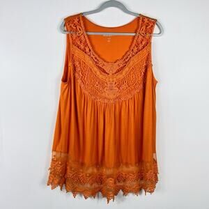 Roaman's Plus Size 18 20 Lace Detail Sleeveless Swing Tank Top Orange